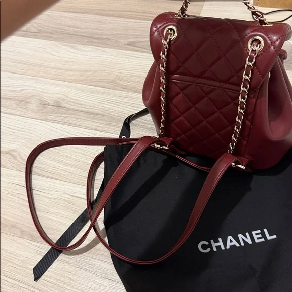 Authentic Chanel Mini Dark Red leather Quilted Backpack - Picture 7 of 8